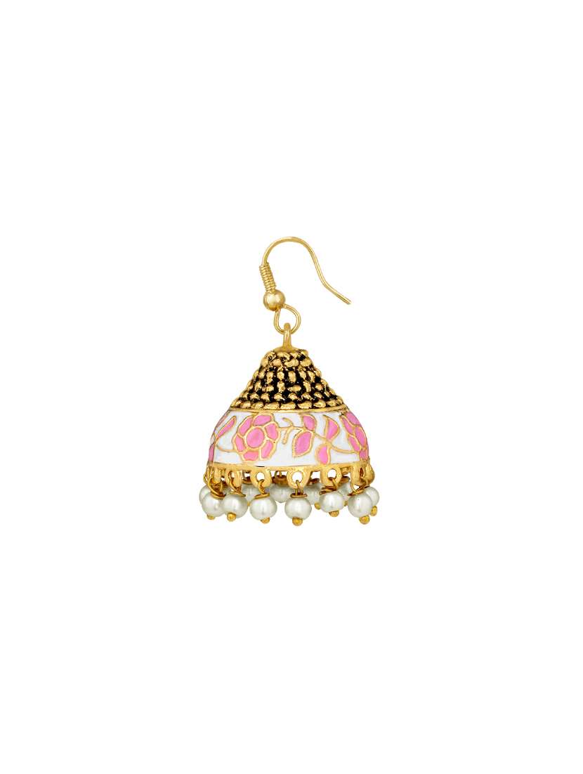 pink metal jhumka earrings - 14161665 - Standard Image - 1