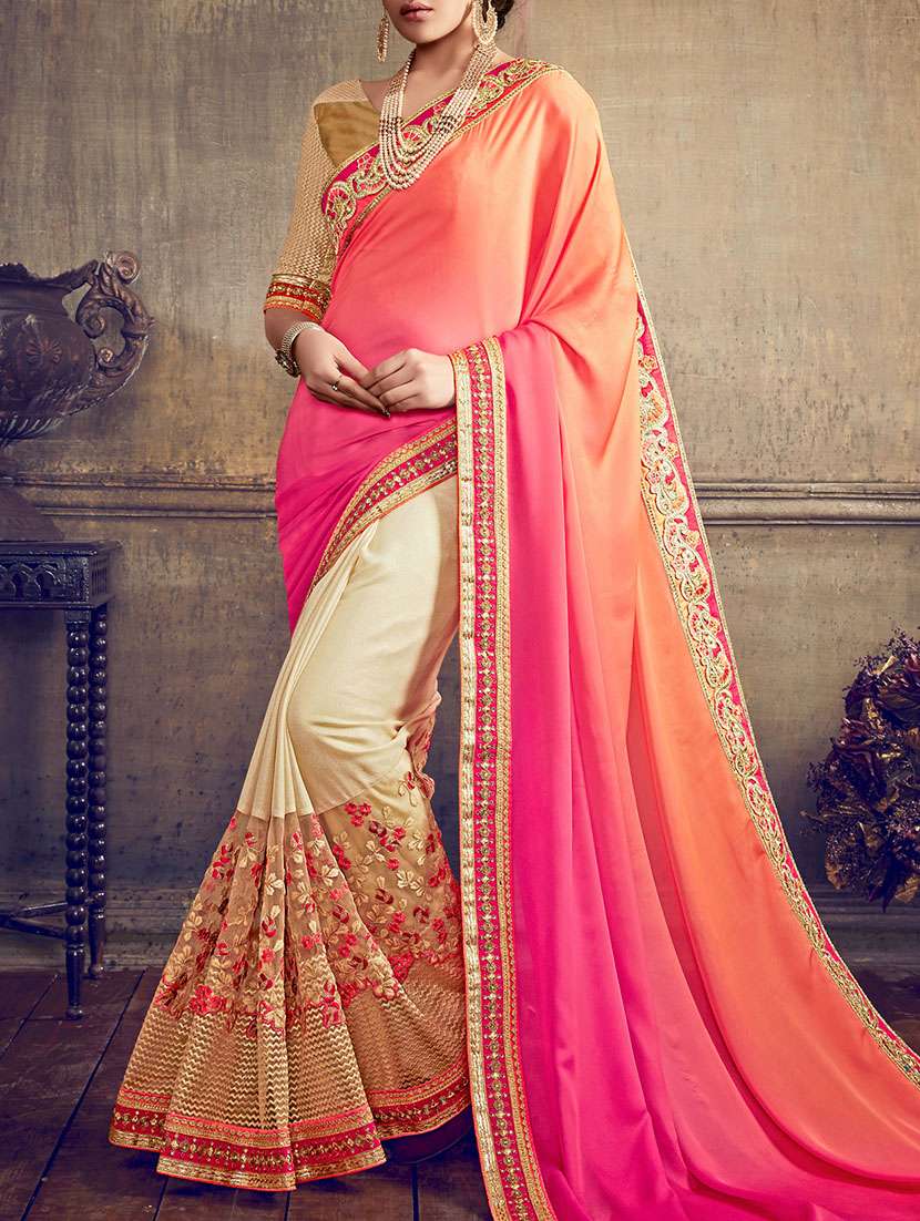 cream half and half saree with blouse