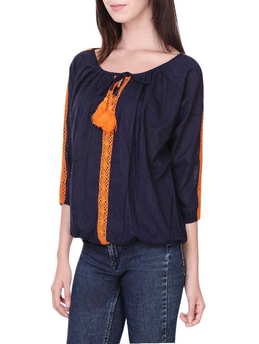 navy blue cotton blouson top - 14162982 - Standard Image - 1