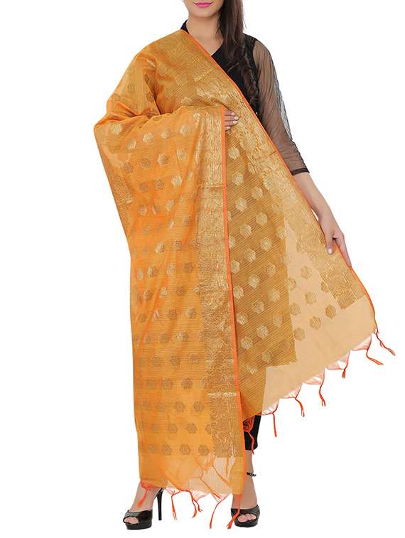 orange chanderi woven dupatta