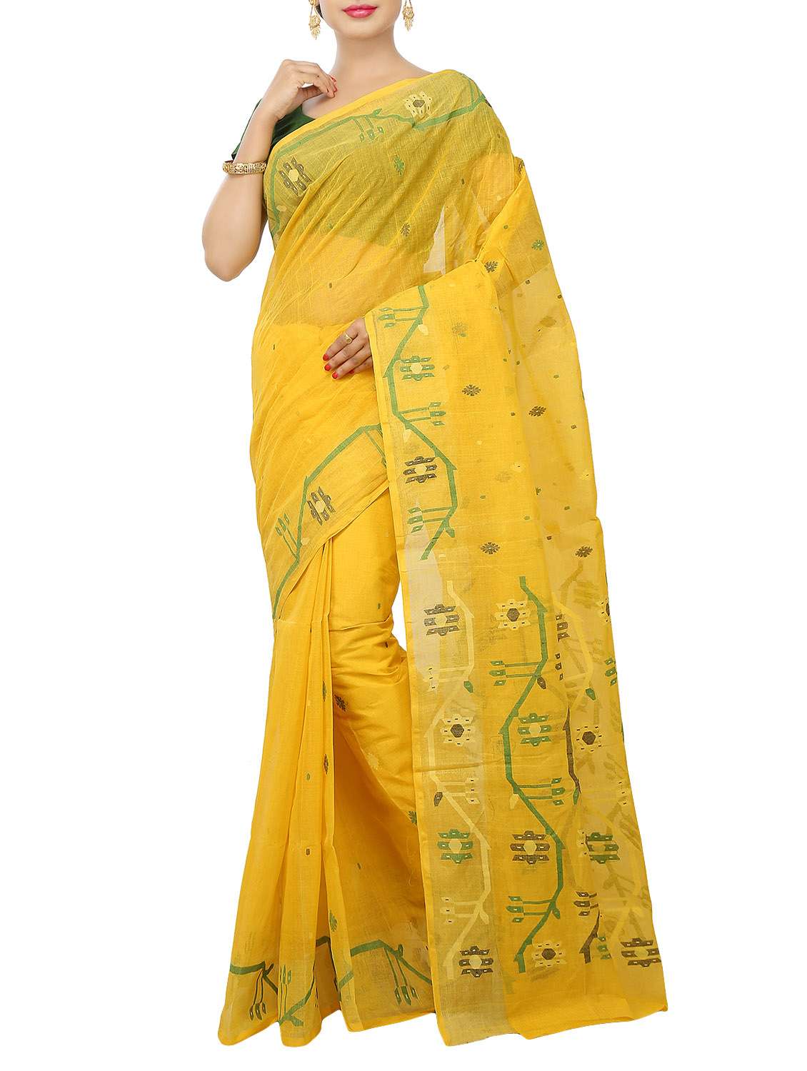 yellow cotton tant saree