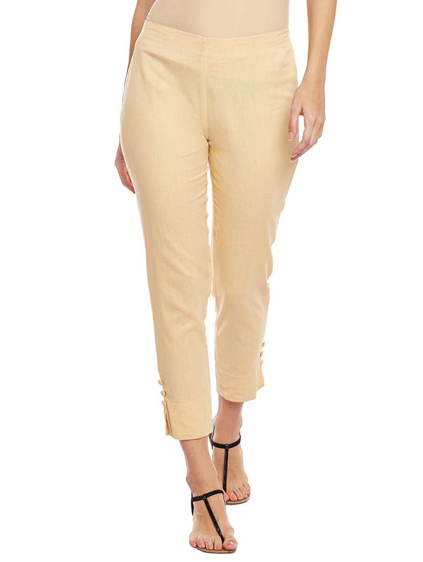 beige cotton cigarette pant