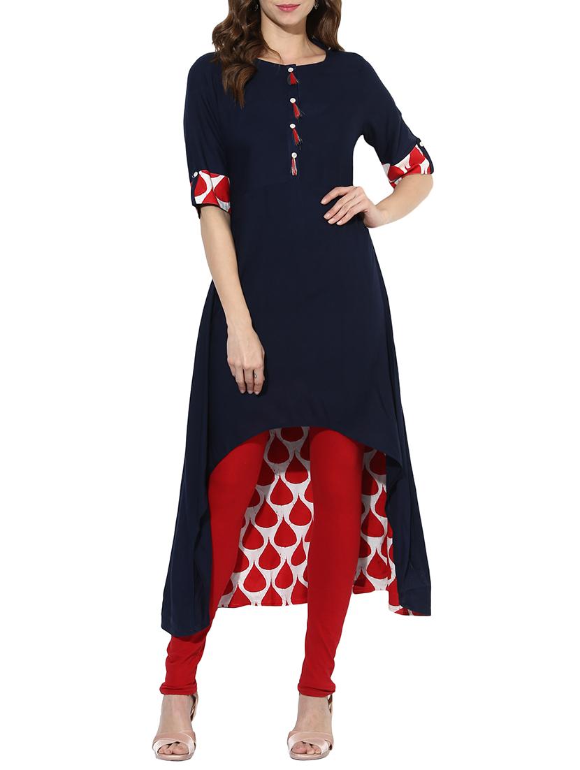 Blue Rayon Highlow Kurta - By