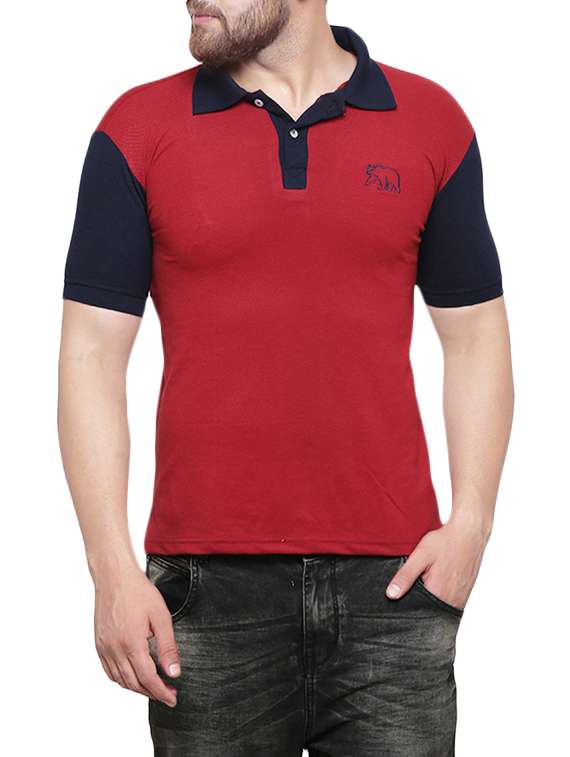 red cotton color block t-shirt