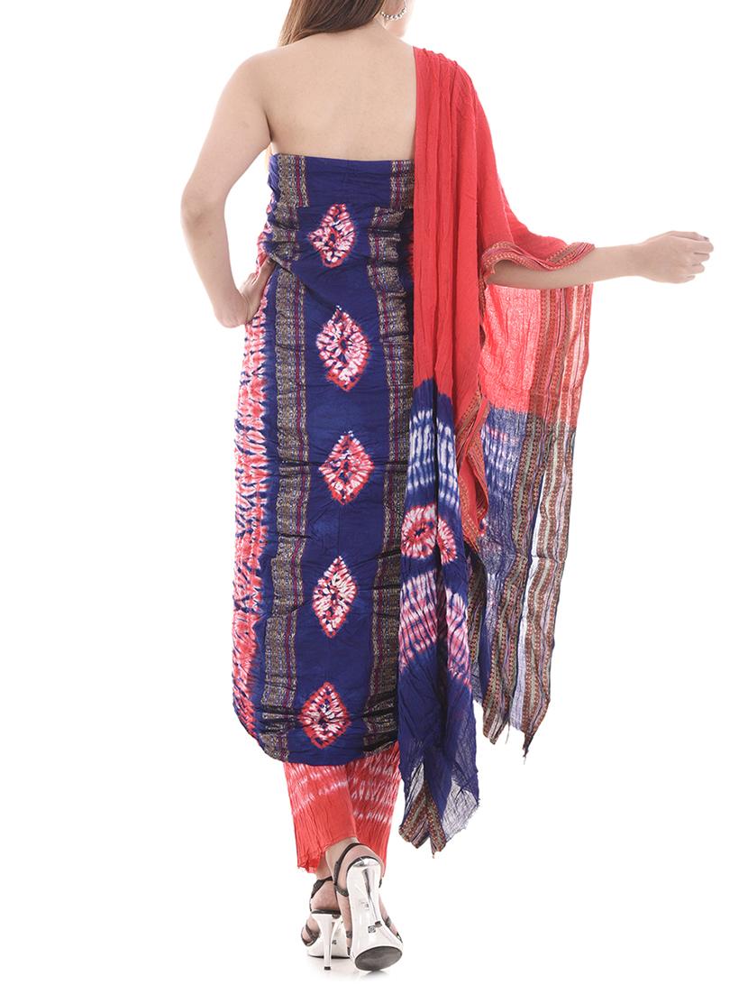 blue cotton tie & dye dress material (unstitched) - 14174669 -  Standard Image - 1