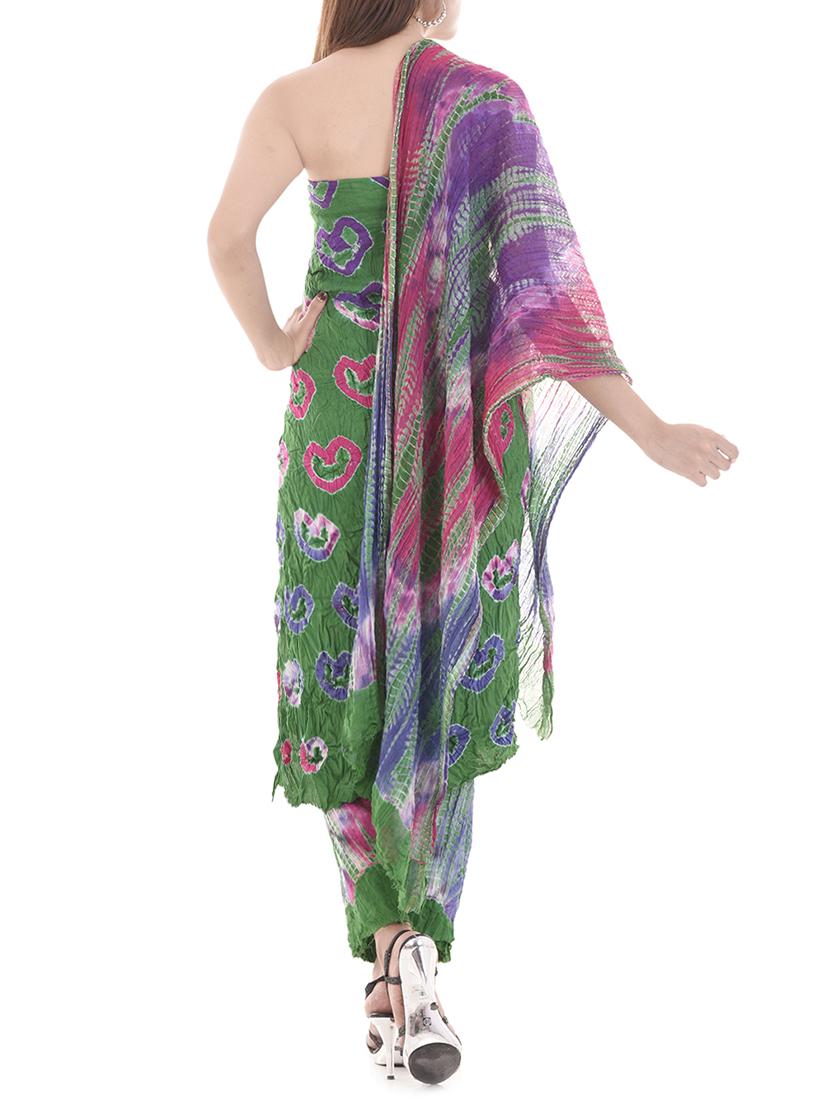 green cotton tie & dye dress material (unstitched) - 14174670 - Standard Image - 1