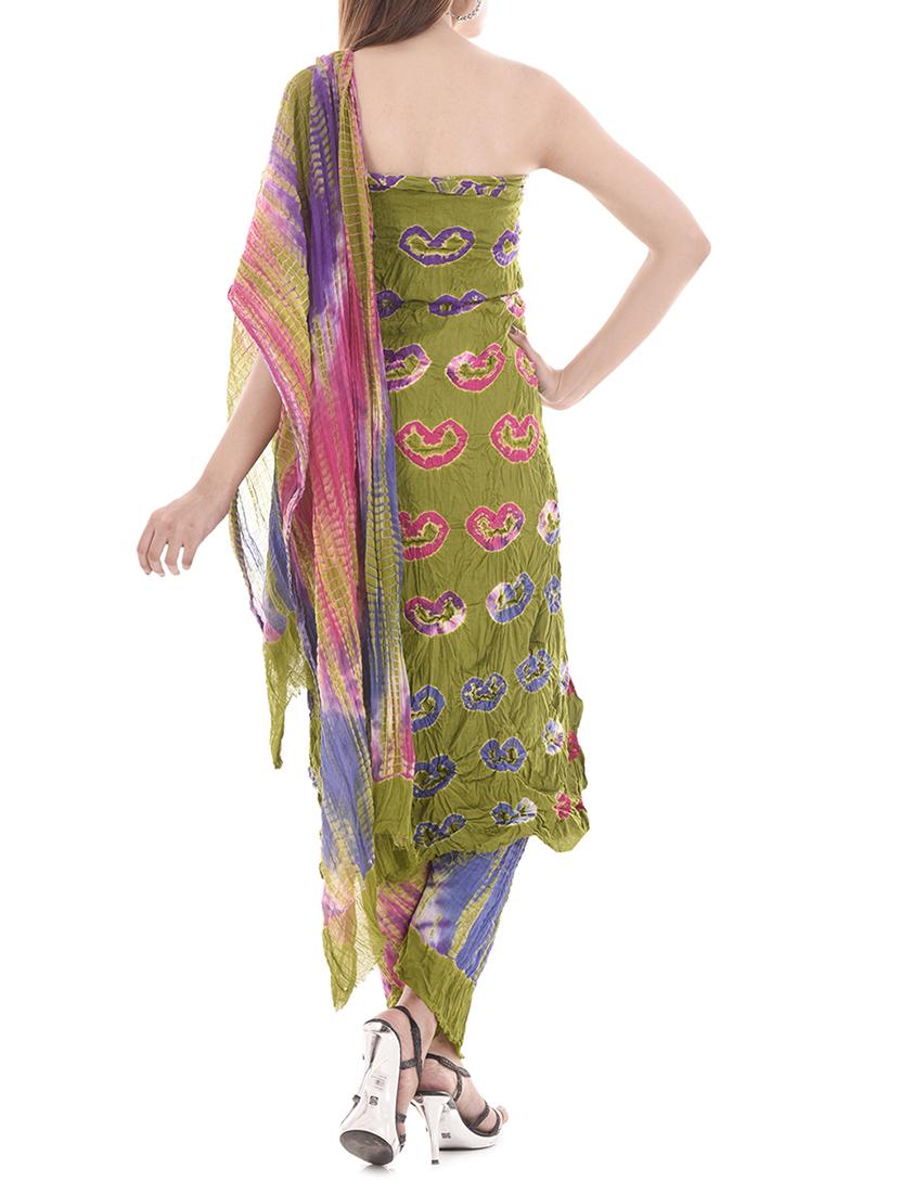 mehandi green cotton tie & dye dress material (unstitched) - 14174675 -  Standard Image - 1