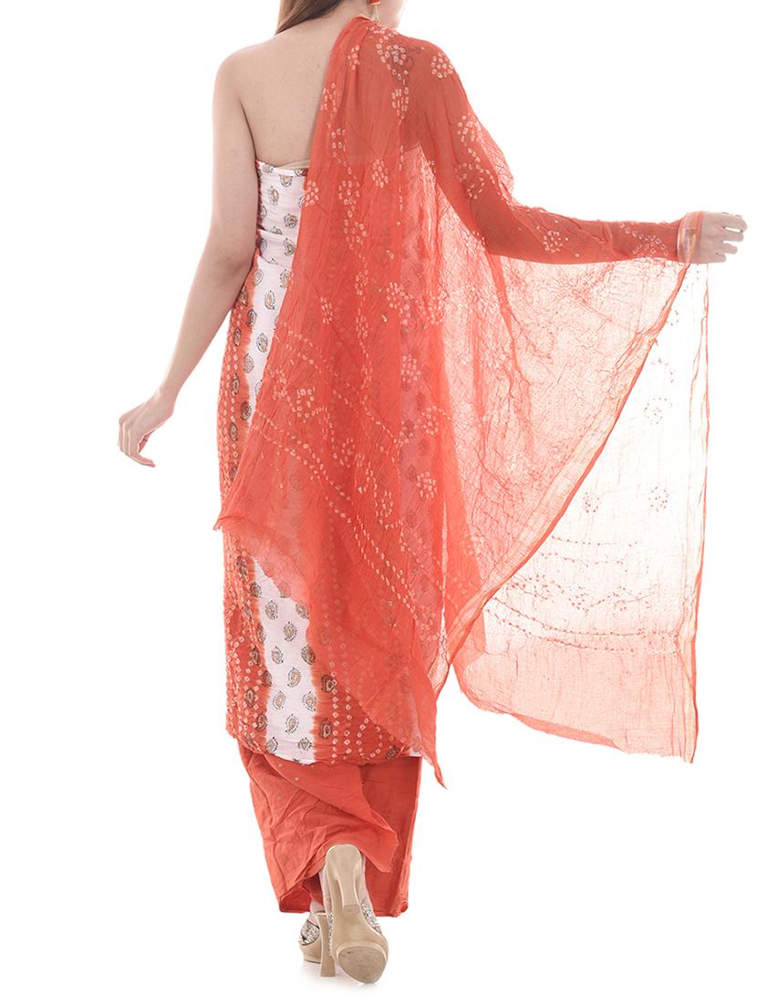 orange cotton tie & dye dress material (unstitched) - 14174678 - Standard Image - 1