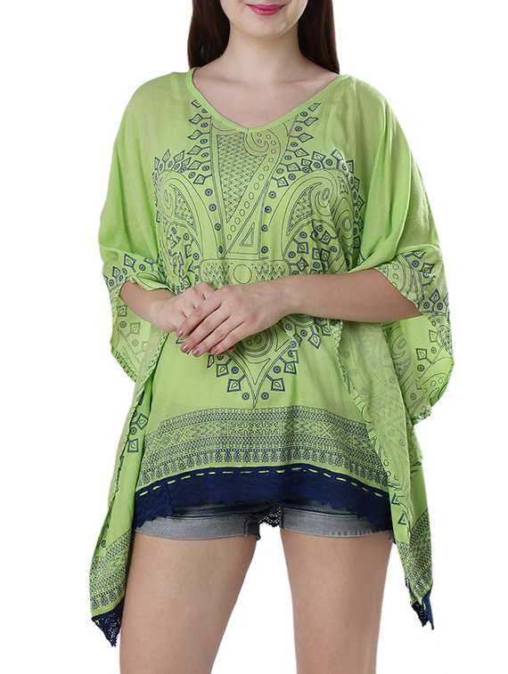 green printed rayon kaftan