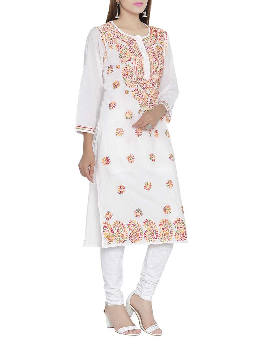 ada white cotton chikankari kurta - 14178919 -  Standard Image - 1