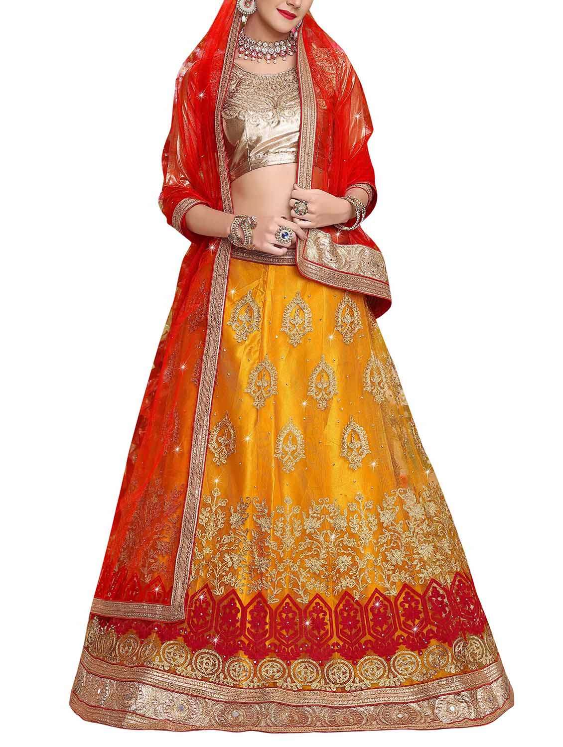 yellow embroidered panelled lehenga