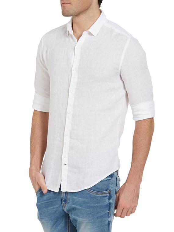 white linen casual shirt - 14181547 -  Standard Image - 1