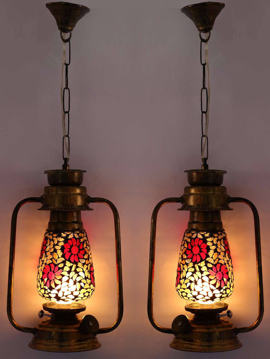 somil antique pendant hanging lantern with colorful glass perfect match of trading and traditional (set of two)-a23