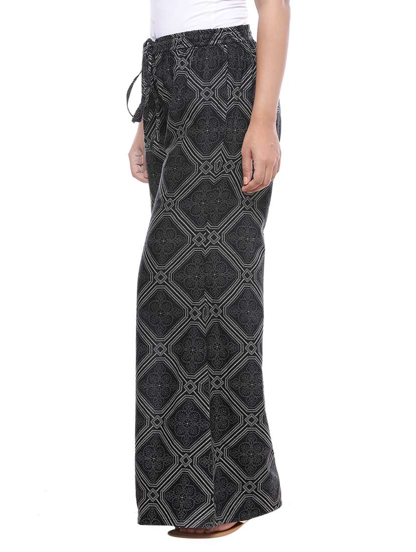 black cotton palazzos - 14185016 -  Standard Image - 1