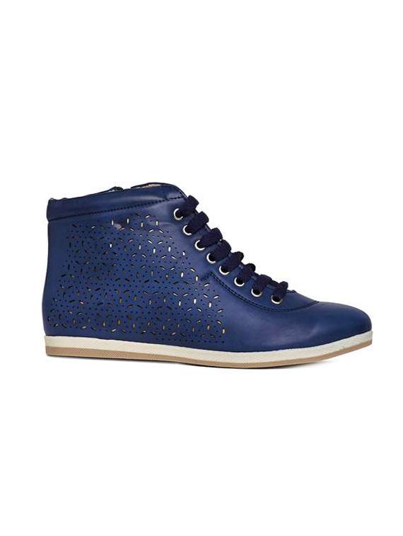 blue faux leather laceup sneakers - 14189774 -  Standard Image - 1