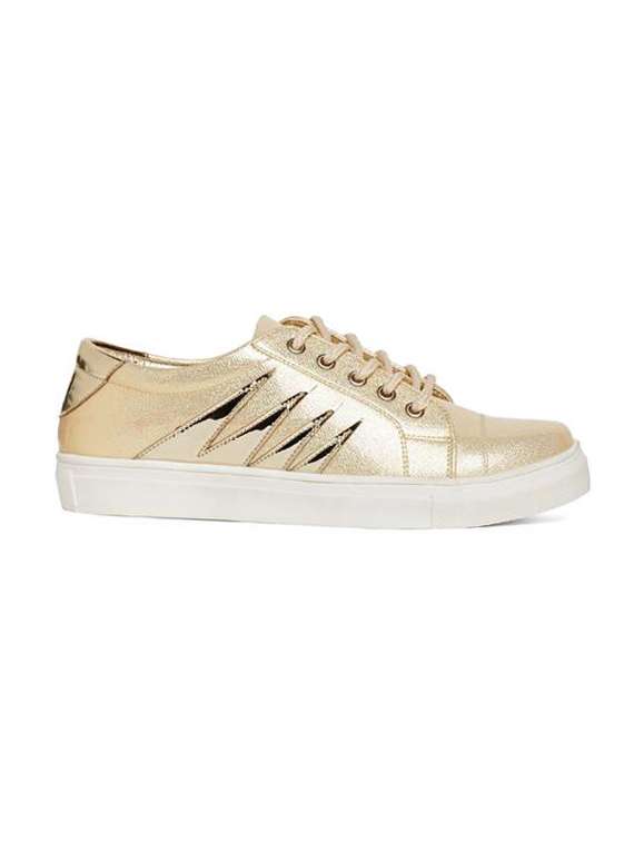gold faux leather laceup sneakers - 14189788 -  Standard Image - 1