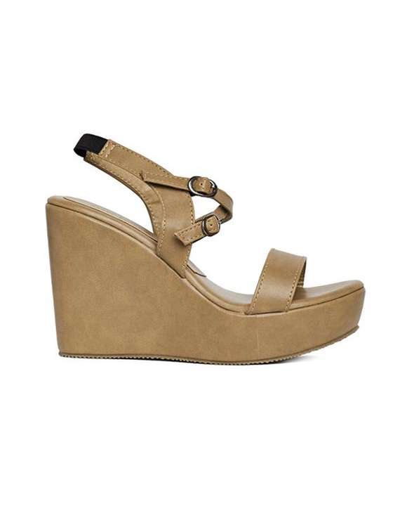 marcloire women's tan solid open toe buckle sandals wedge heels - 14189808 - Standard Image - 1