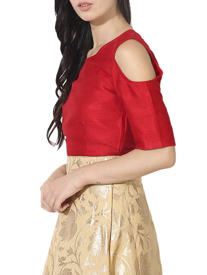 Red Silk Solid Blouse