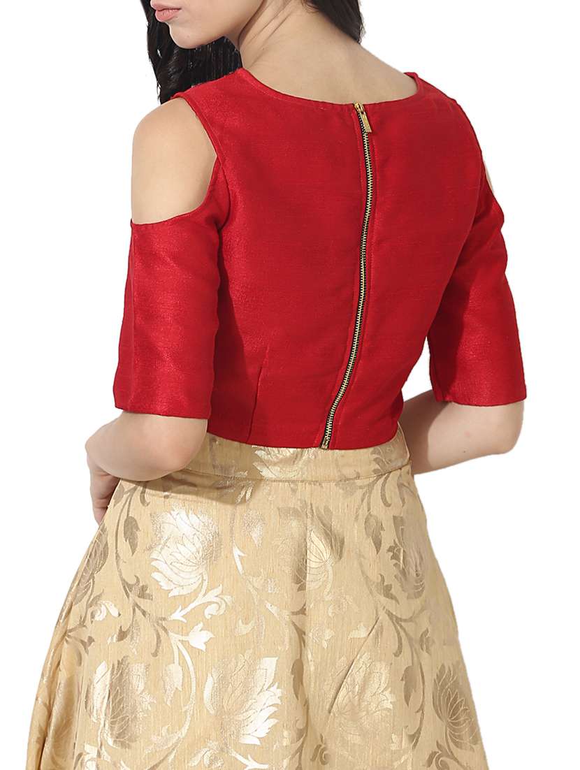 Red Silk Solid Blouse