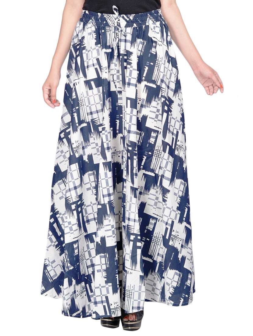 blue printed cotton skirt