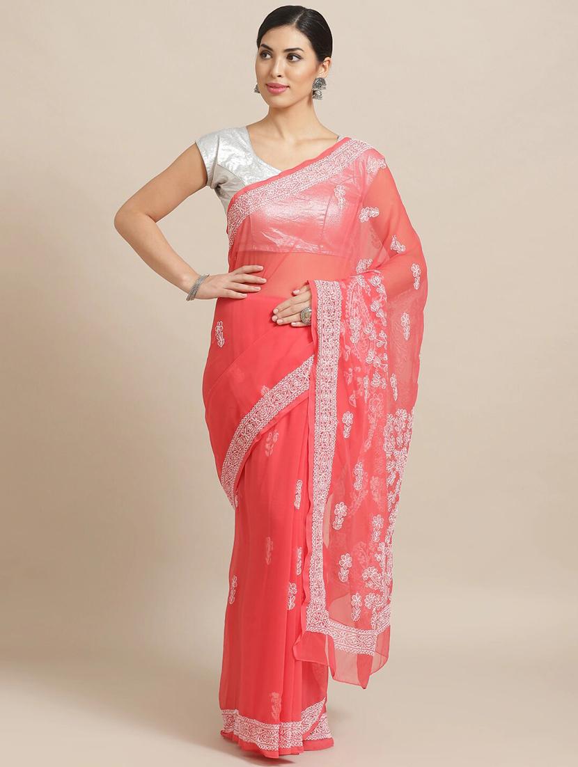 ada pink chikankari saree - 14196083 - Zoom Image - 0