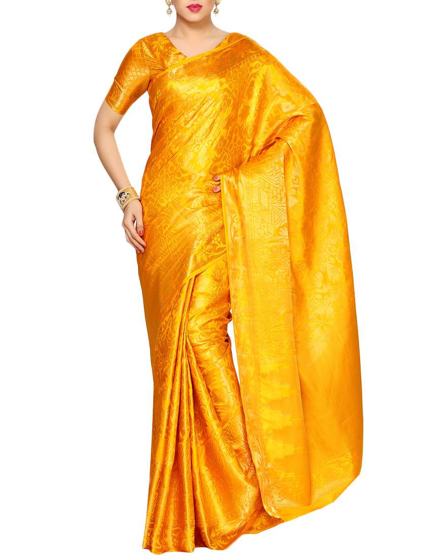 yellow art silk kanjivaram saree