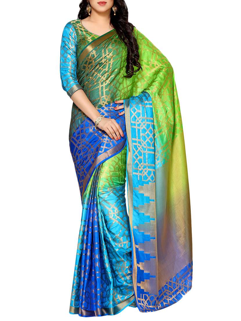 blue art silk woven saree