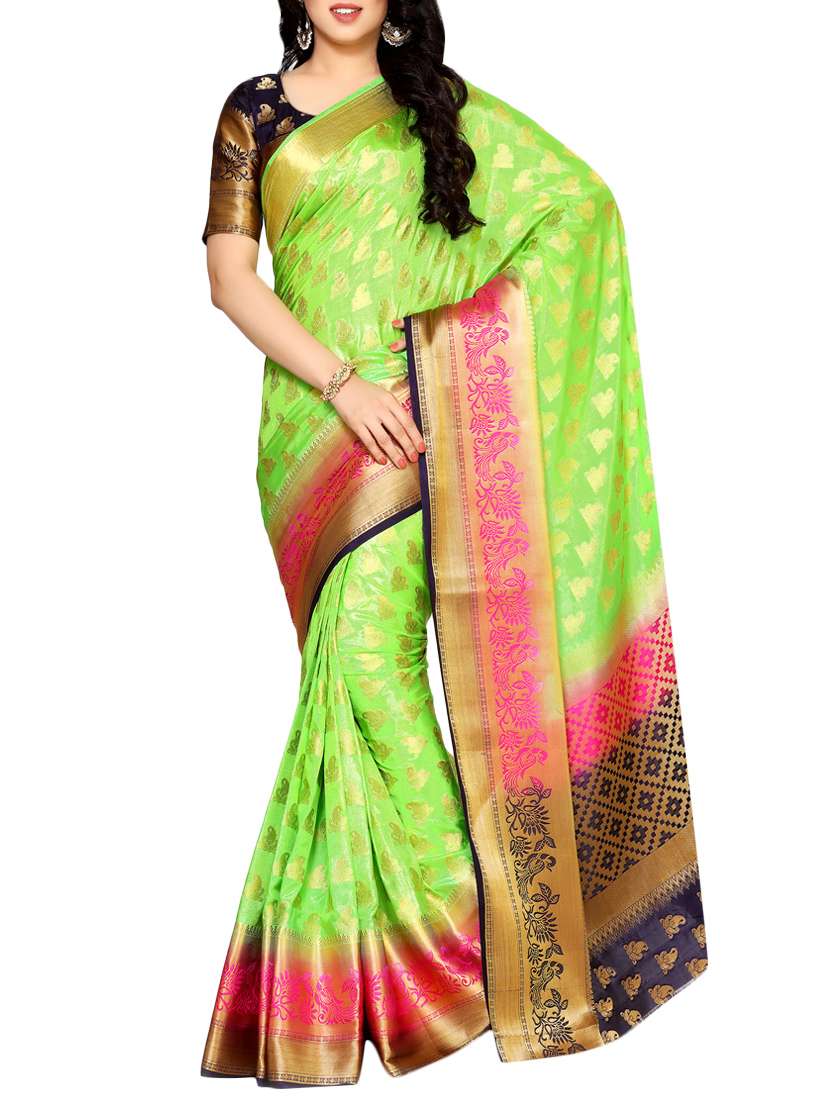 women's self design neon colored saree with blouse