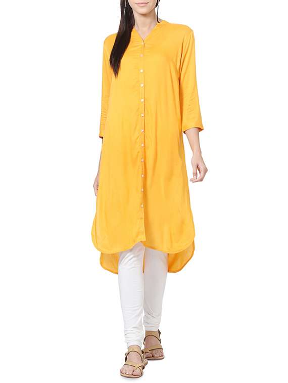 yellow rayon high low kurta