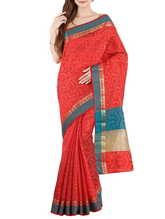 the chennai silks red jacquard saree with blouse