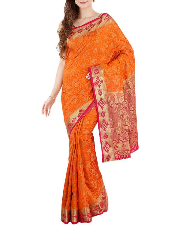 the chennai silks orange jacquard saree with blouse