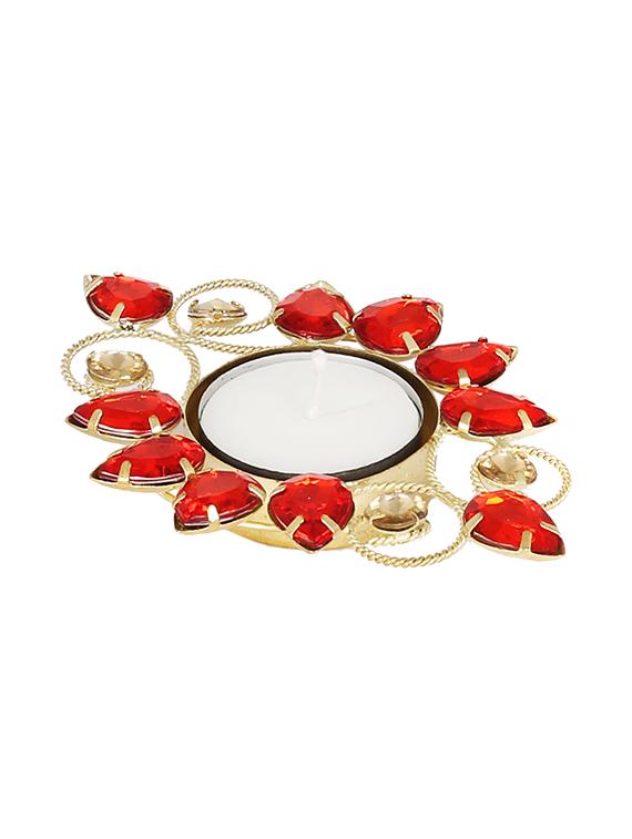 red and gold stone tea light candle holder - 14215305 - Standard Image - 1