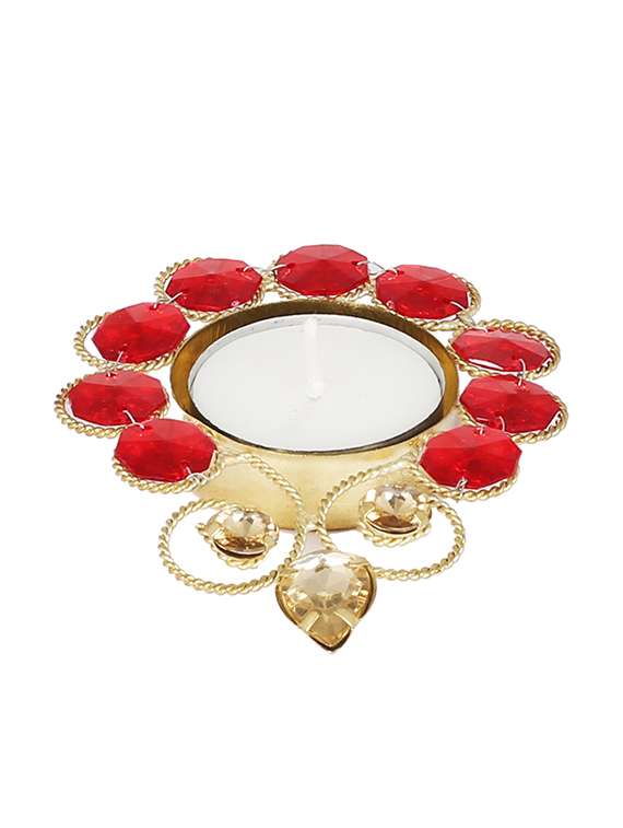 red stone tea light candle holder