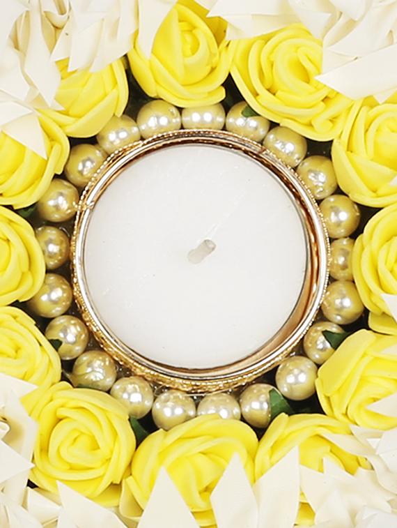 white & yellow floral tea light candle holder - 14215317 - Standard Image - 1
