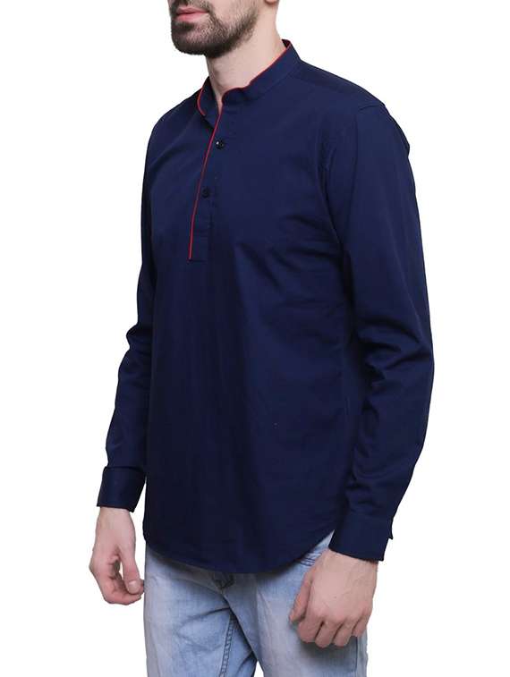 blue cotton short kurta - 14218729 -  Standard Image - 1