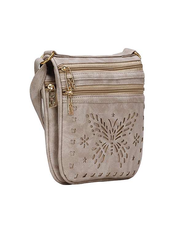 cream leatherette  regular sling bag