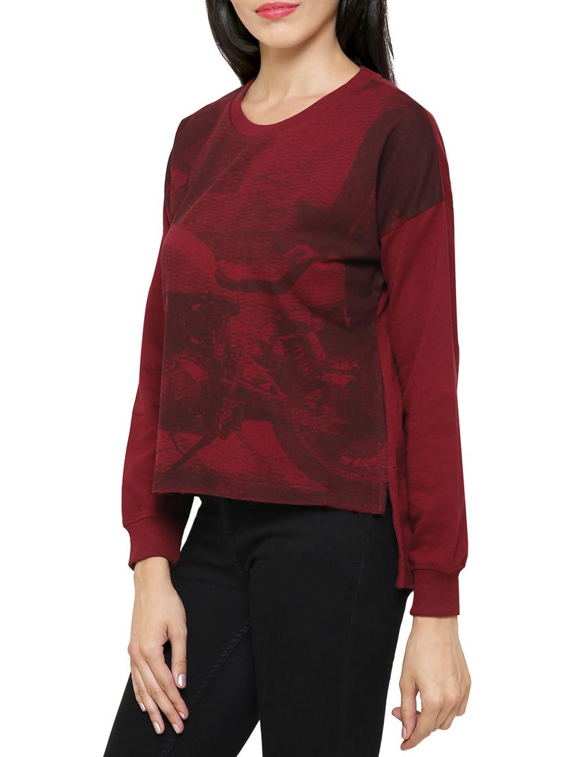 red cotton high low sweatshirt - 14221215 -  Standard Image - 1