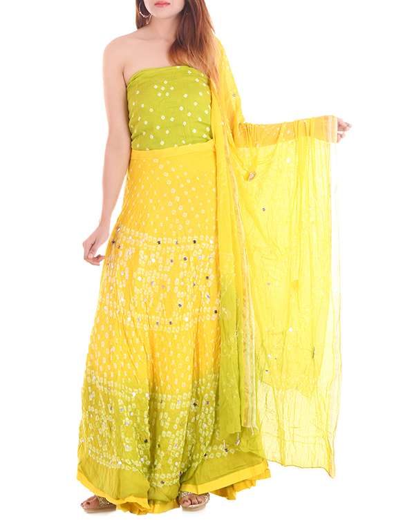 yellow cotton flared lehenga