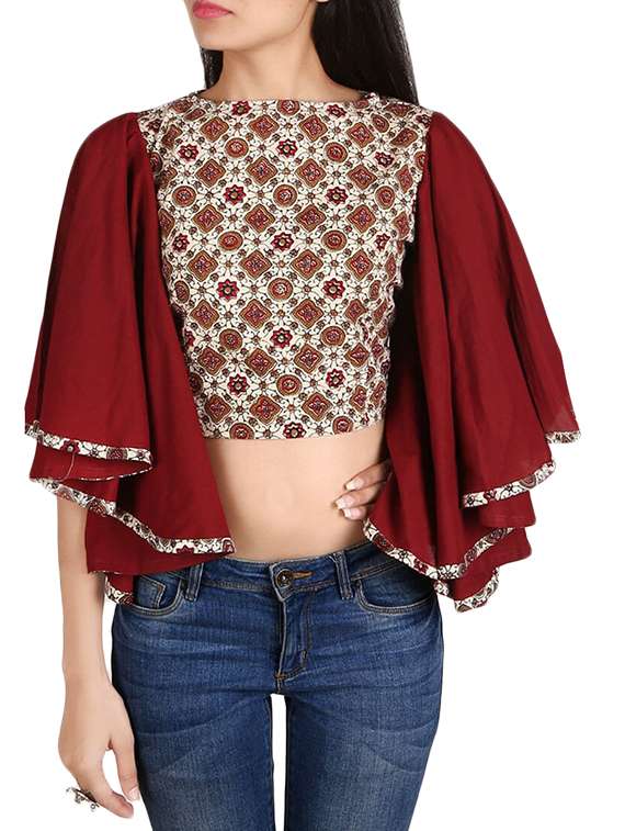 maroon flared sleeved blouse
