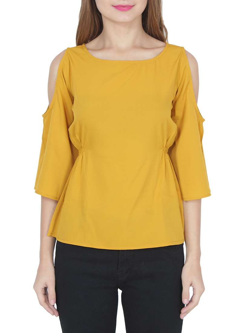 yellow crepe casual top