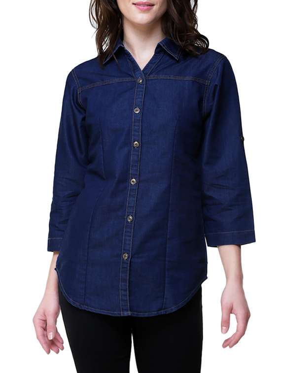 navy blue denim regular shirt