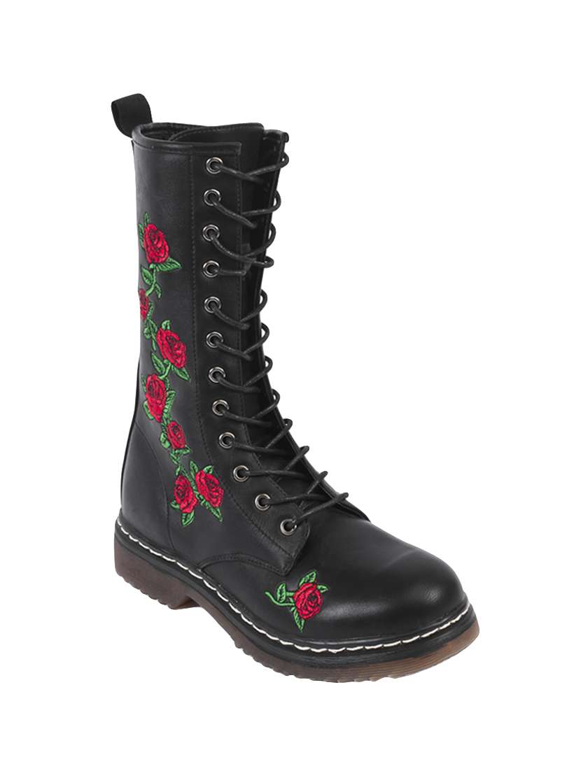 black embroidered calf boot