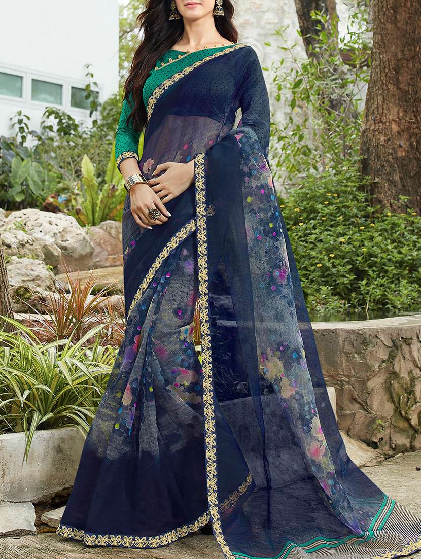 women's floral blue colored saree