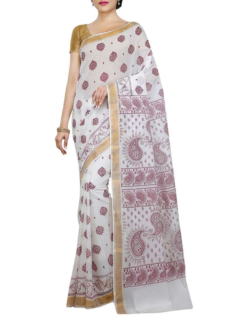 white cotton woven saree