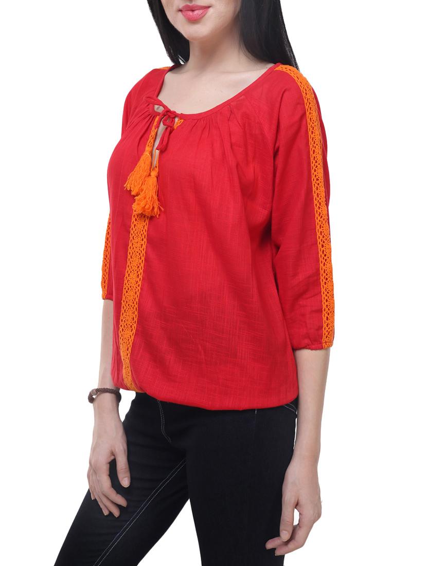 red cotton blouson top - 14228986 -  Standard Image - 1