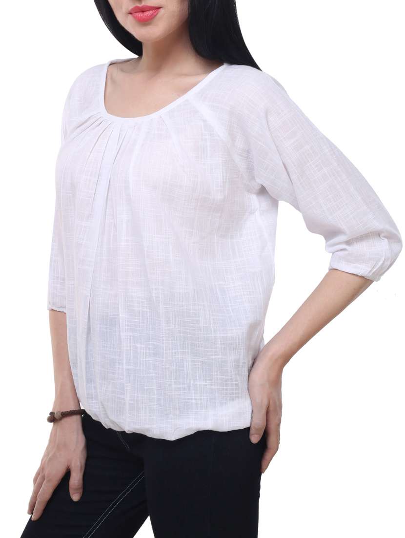 white cotton blouson top - 14228998 - Standard Image - 1