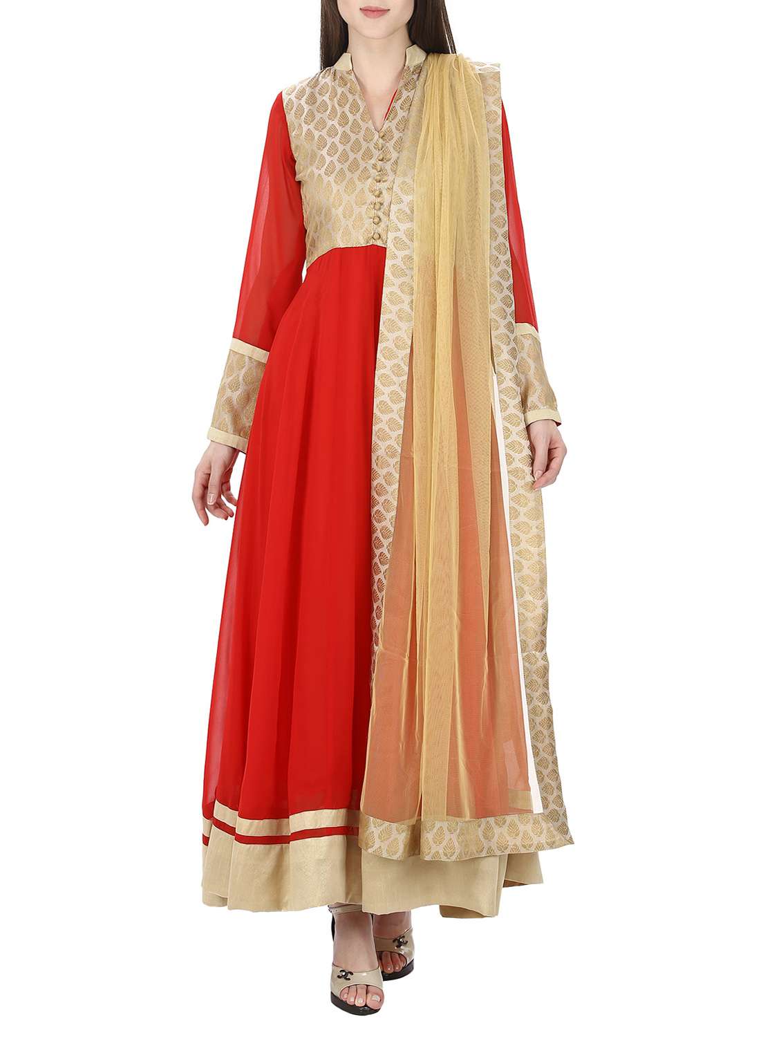 red georgette semistitched suit