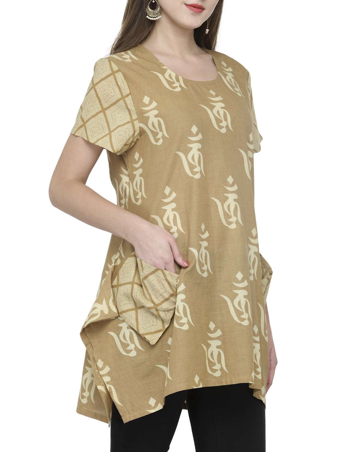 light brown printed cotton tunic - 14232658 -  Standard Image - 1