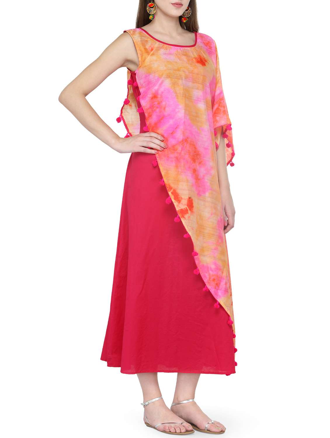 pink silk a-line kurta - 14232709 - Standard Image - 1