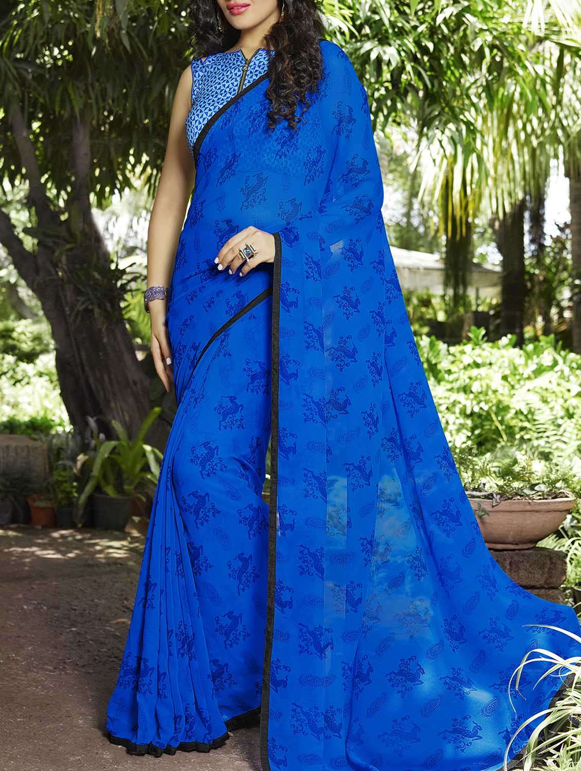blue georgette printed saree